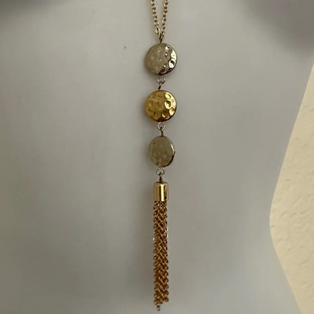 Banana Republic Gold and Silver Tassels Pendant Necklace. New with tags .